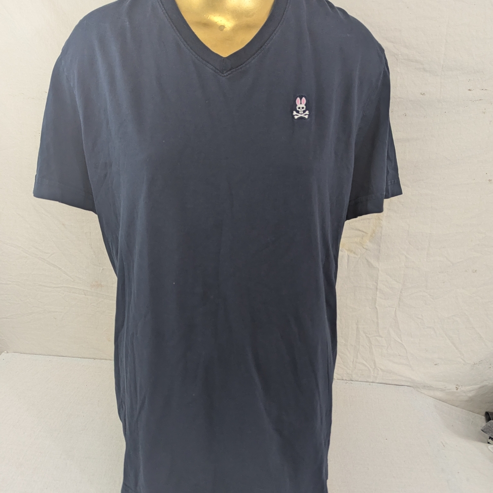 Psycho Bunny Men's V neck BlueT-shirt Size 5 (Medium)